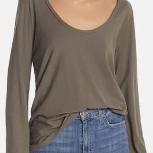 James Perse Long Sleeve Scoop Neck Tee, Platoon Grey, Size 2